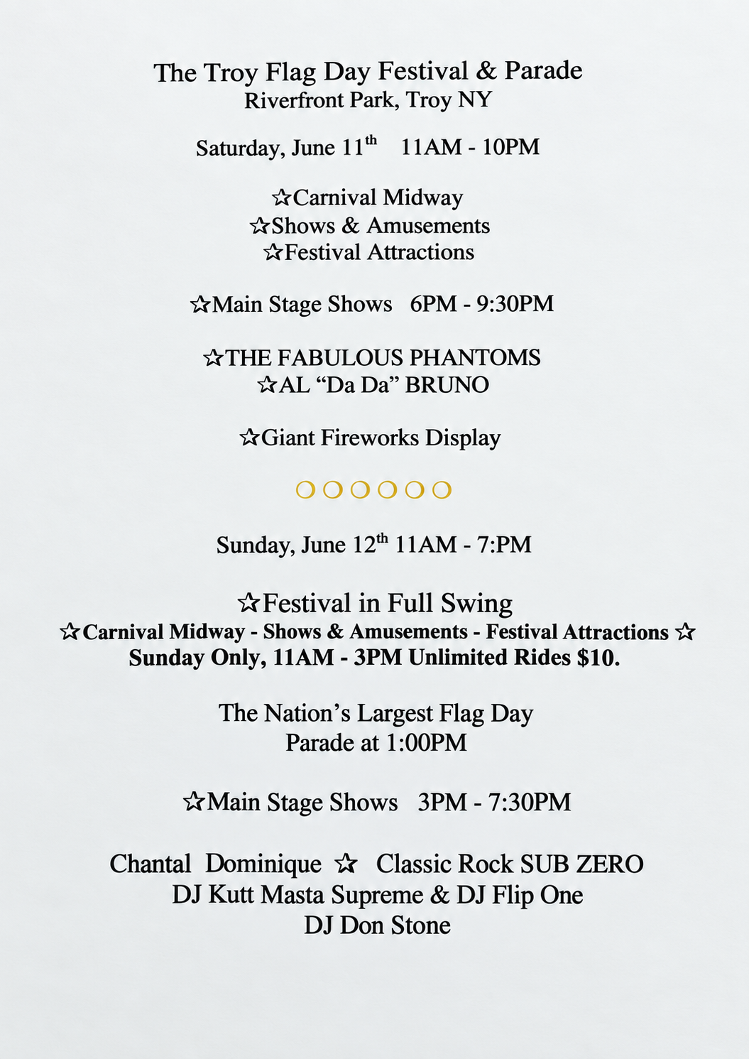 The Troy Flag Day Festival and Parade schedule flyer — image 2 of 3